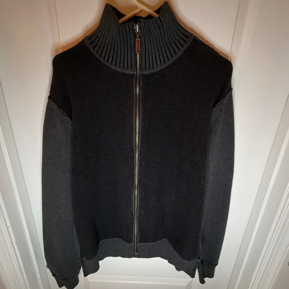 Calvin Klein Jeans Full Zip Mock Neck Cotton  Black Gray Knit Sweater Mens XL